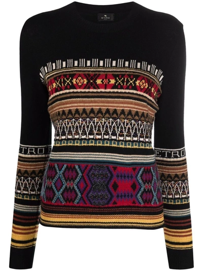 Etro Metallic Fair Isle Wool-blend Sweater In Black