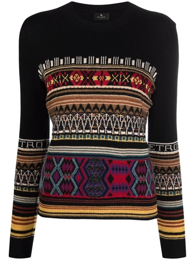 Etro Metallic Fair Isle Wool-blend Jumper In Black