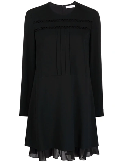 Chloé Embroidered Long-sleeve Dress In Black