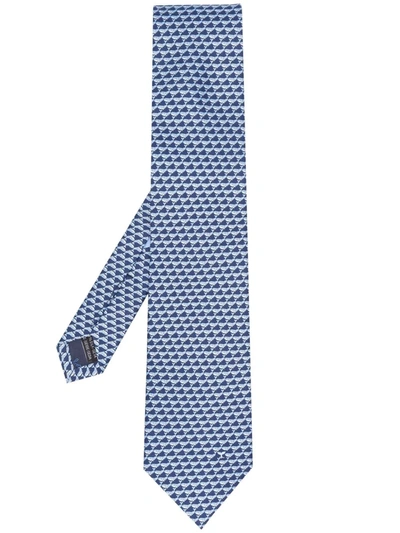 Ferragamo Mens Navy Whale-print Silk Tie In Blue