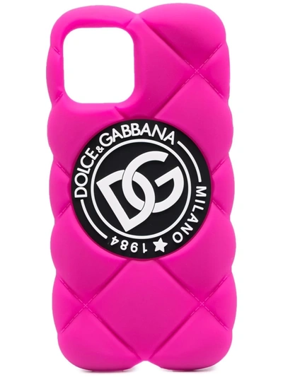 Dolce & Gabbana Dg Logo Quilted Iphone 12 Pro Rubber Case In Fuchsia