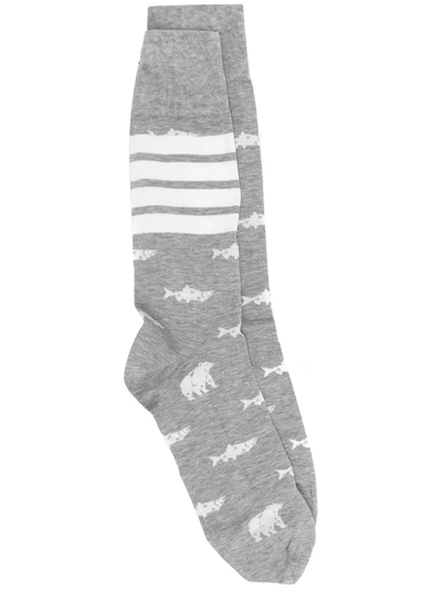 Thom Browne Animal Knit Mid-calf Socks In Grey