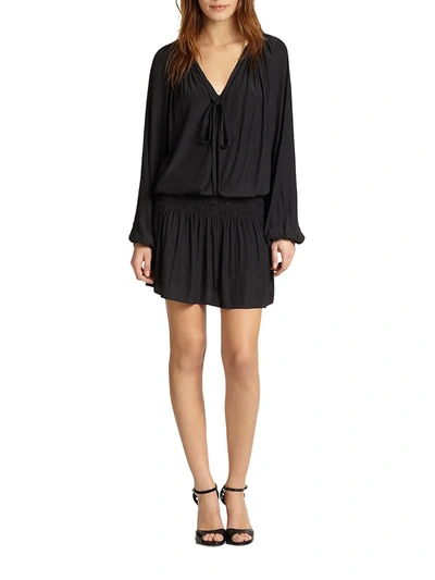 Ramy Brook Paris Blouson V-neck Minidress In Black