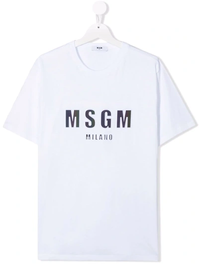Msgm Kids' Logo-print T-shirt In White