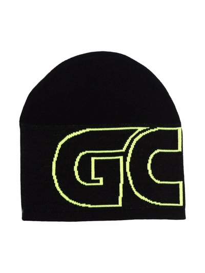 Gcds Kids' Logo Intarsia Virgin Wool Blend Beanie In Black,yellow