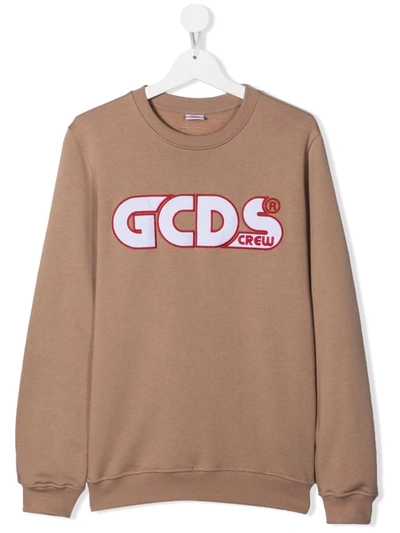 Gcds Teen Logo-embroidered Sweatshirt In Neutrals