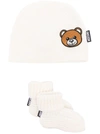 MOSCHINO TEDDY-EMBELLISHED KNITTED BEANIE AND SOCKS SET