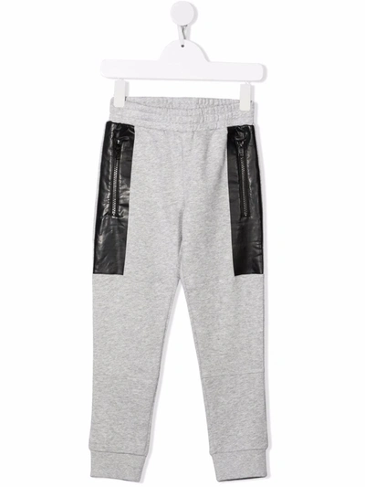 Stella Mccartney Kids' Faux-leather Panel Track Trousers In Grey