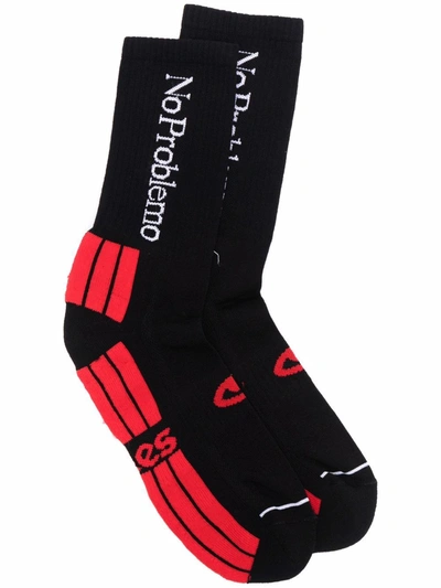 Aries No Problemo Logo-jacquard Socks In Black