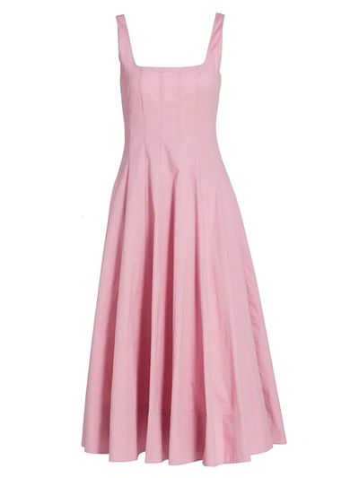 Staud Wells Cotton Poplin A-line Midi-dress In Rosebud