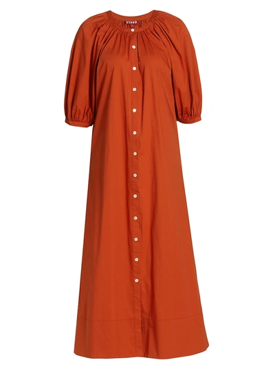 Staud Vincent Maxi Shirtdress In Rust