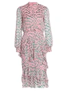 Saloni Isa Ruffled Silk Georgette Teardrop Print Dress In Carnation Green