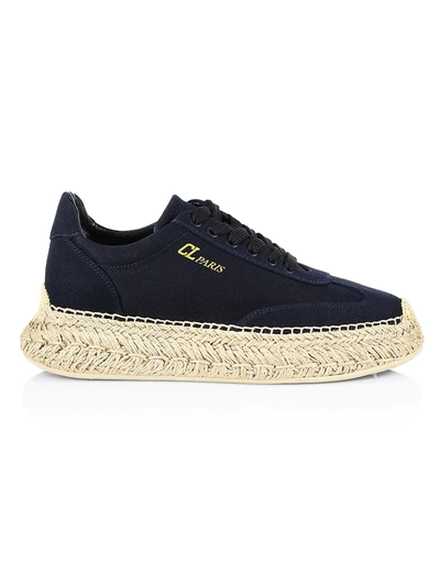Christian Louboutin Espasneak Cotton Lace-up Red Sole Espadrille Trainers In Navy