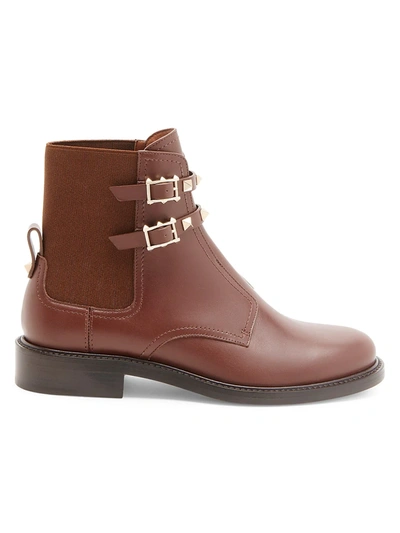 Valentino Garavani Rockstud Beatle T.20 Leather Boots In Chocolate Brown