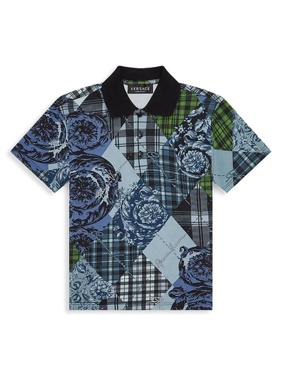 Versace Kids' Little Boy's & Boy's Barocco Argyle Piqué Polo Shirt In Blue