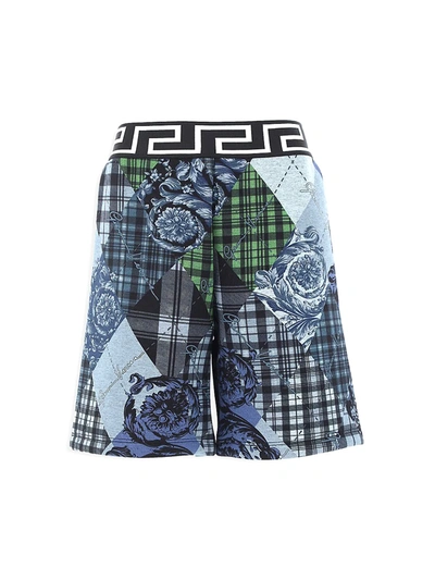 Versace Kids' Little Boy's & Boy's Barocco Argyle Bermuda Shorts In Blue