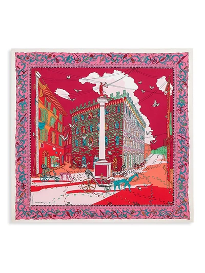 Ferragamo Palazzo-print Silk Square Scarf In Pink