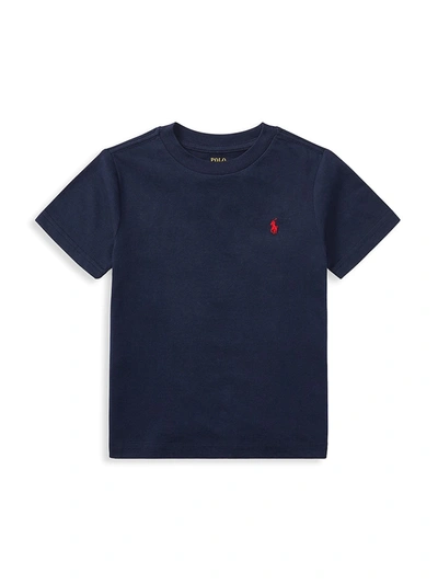 Ralph Lauren Kids' Logo刺绣棉质平纹针织t恤 In Navy