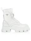 Prada Men's Monolith Lug-sole Leather Combat Boots In White