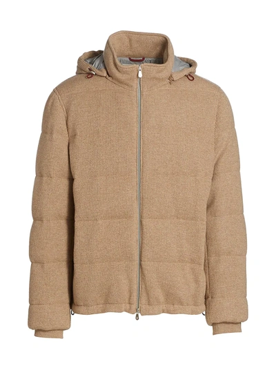 Brunello Cucinelli Cashmere Hooded Puffer Jacket In Light Brown