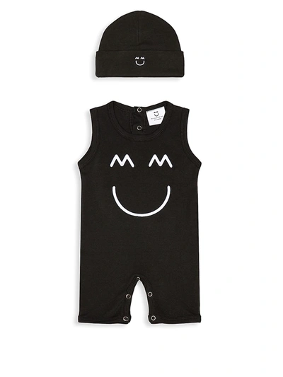 Miles And Milan Baby's Embroidered Romper And Hat Set In Black