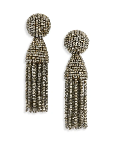 Oscar De La Renta Short Beaded Tassel Clip-on Earrings In Champagne