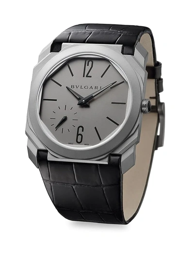 Bvlgari Octo Finissimo Titanium & Alligator Strap Watch In Grey