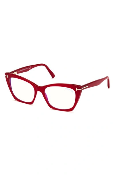 Tom Ford 54mm Blue Cat Eye Light Blocking Glasses In Red