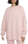 Nike Sportswear Collection Essentials Oversize Fleece Crew Sweatshirt In Pale Coral/ White