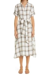 Lisa Marie Fernandez Plaid Linen Midi Shirtdress In White Madras Plaid Linen