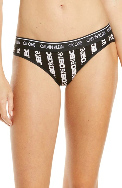 Calvin Klein Womens One Logo Stripe Black Ck One Logo-print Cotton-blend Thong M