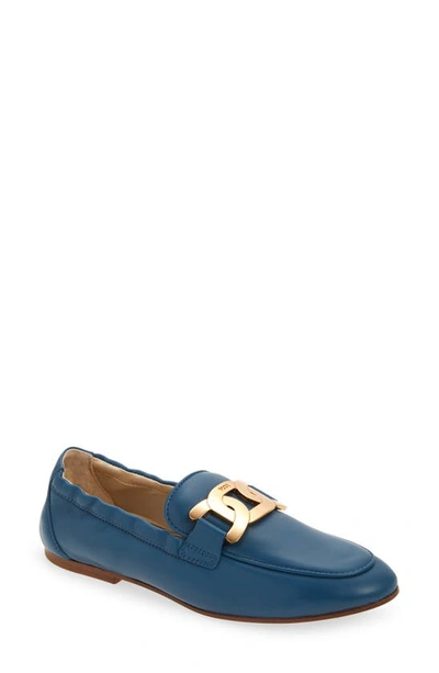 Tod's Kate Chain Leather Loafers In Dk Blue