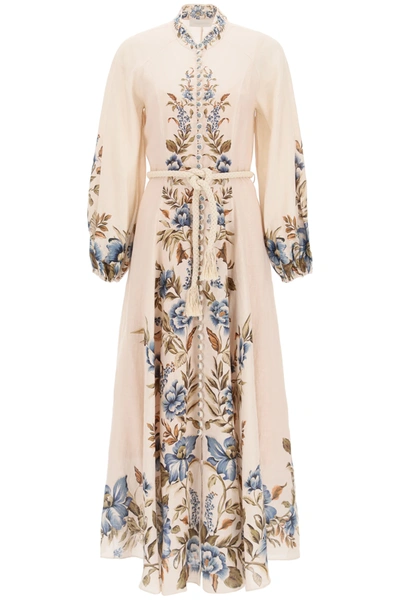 Zimmermann Aliane Billow Printed Linen Shirt Dress In Beige | ModeSens