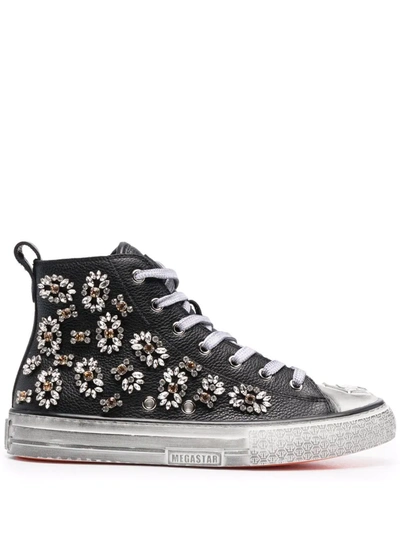 Philipp Plein Megastar Crystal-embellished High-top Sneakers In Schwarz