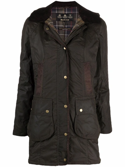 Barbour Wax-coated Buttoned-up Coat In Brown