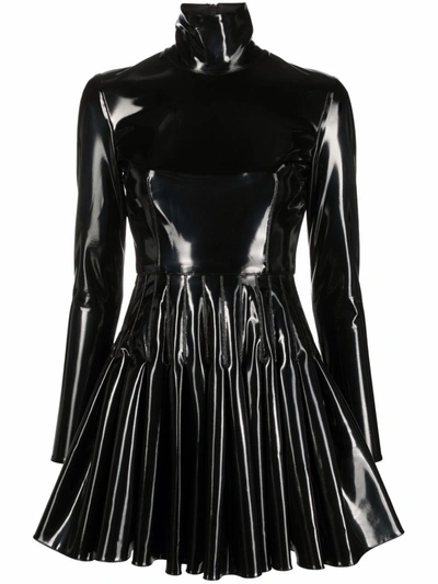 Alex Perry High-neck Polished Faux-leather Dress In Schwarz