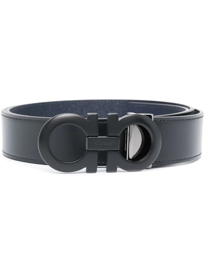 Ferragamo Gancini Reversible Leather Belt In Black