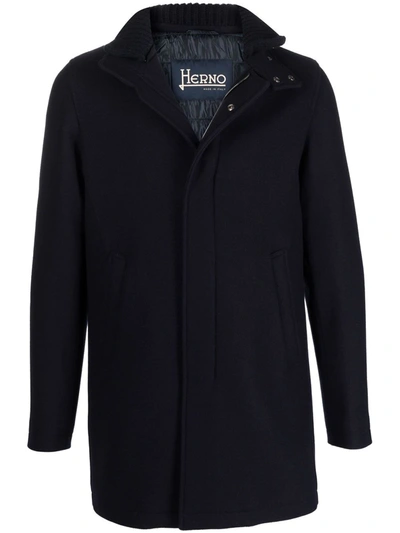 Herno Funnel Neck Zip-up Coat In Blue