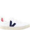 Veja White Sneakers For Kids With Blue Logo In White