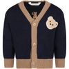 PALM ANGELS CARDIGAN BLUE FOR KIDS WITH BEAR AND LOGO,PBHB001F21KNI001 4660