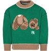 PALM ANGELS GREEN SWEATER FOR KIDS WITH BEAR AND LOGO,PBHA001F21KNI002 5560