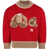 PALM ANGELS RED SWEATER FOR KIDS WITH BEAR AND LOGO,PBHA001F21KNI002 2560