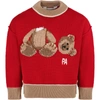 Palm Angels Wool Sweater With Teddy Bear Front Print In Red