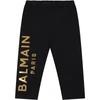 BALMAIN BLACK LEGGINGS FOR BABYGIRL WITH GOLD LOGO,6P6880 J0006 930OR