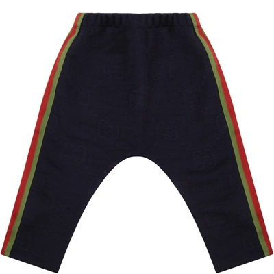 Gucci Blue Trousers For Baby Boy With Logo In Multicolor
