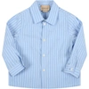 GUCCI LIGHT-BLUE SHIRT FOR BABY KIDS WITH DOUBLE GG,661017 XWAOV 4482