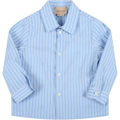 Gucci Light-blue Shirt For Baby Kids With Double Gg In Light Blue