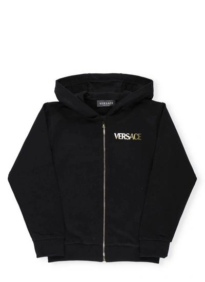 Versace Kids' Hooded Sweatshirt With Logo In Nero+oro