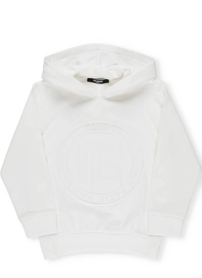 Balmain Kids' Logo Hoodie In White