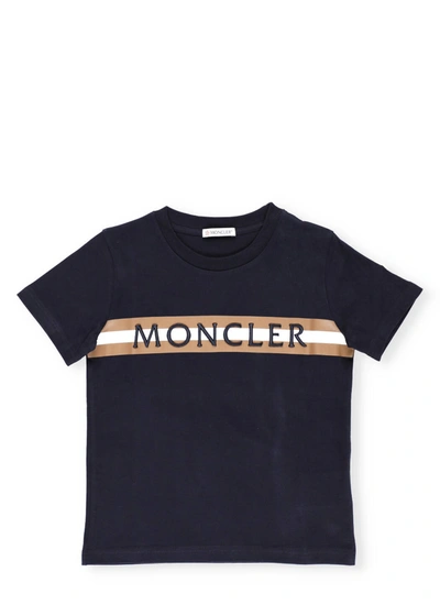 Moncler Kids' Embroidery T-shirt In Blu Notte